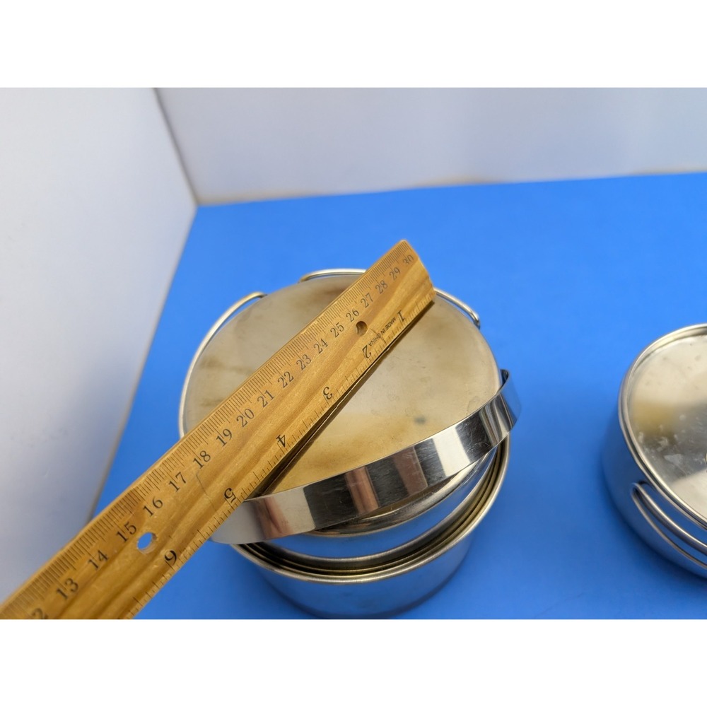 Vtg 3 Piece Camping Cook Set Coleman Peak 1 Stainless Steel Nesting Pots Pans - Picture 10 of 12